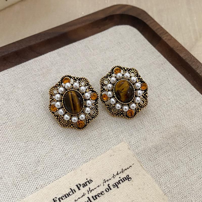 Серьги-пусеты «Серебряная игла» с тигровым глазом - Ретро, Высококлассные, Нишевый Универсальный Стиль и Элегантный Темперамент