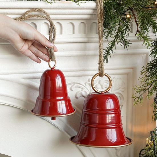 Деревенский Металлический Рождественский Колокольчик Большой Красный Зеленый Золотой Колокольчик Джингл Рождественская Елка Подвесной Декор Винтажный Ручной Работы Музыка Ветра для Елки Венка Дверного Декора