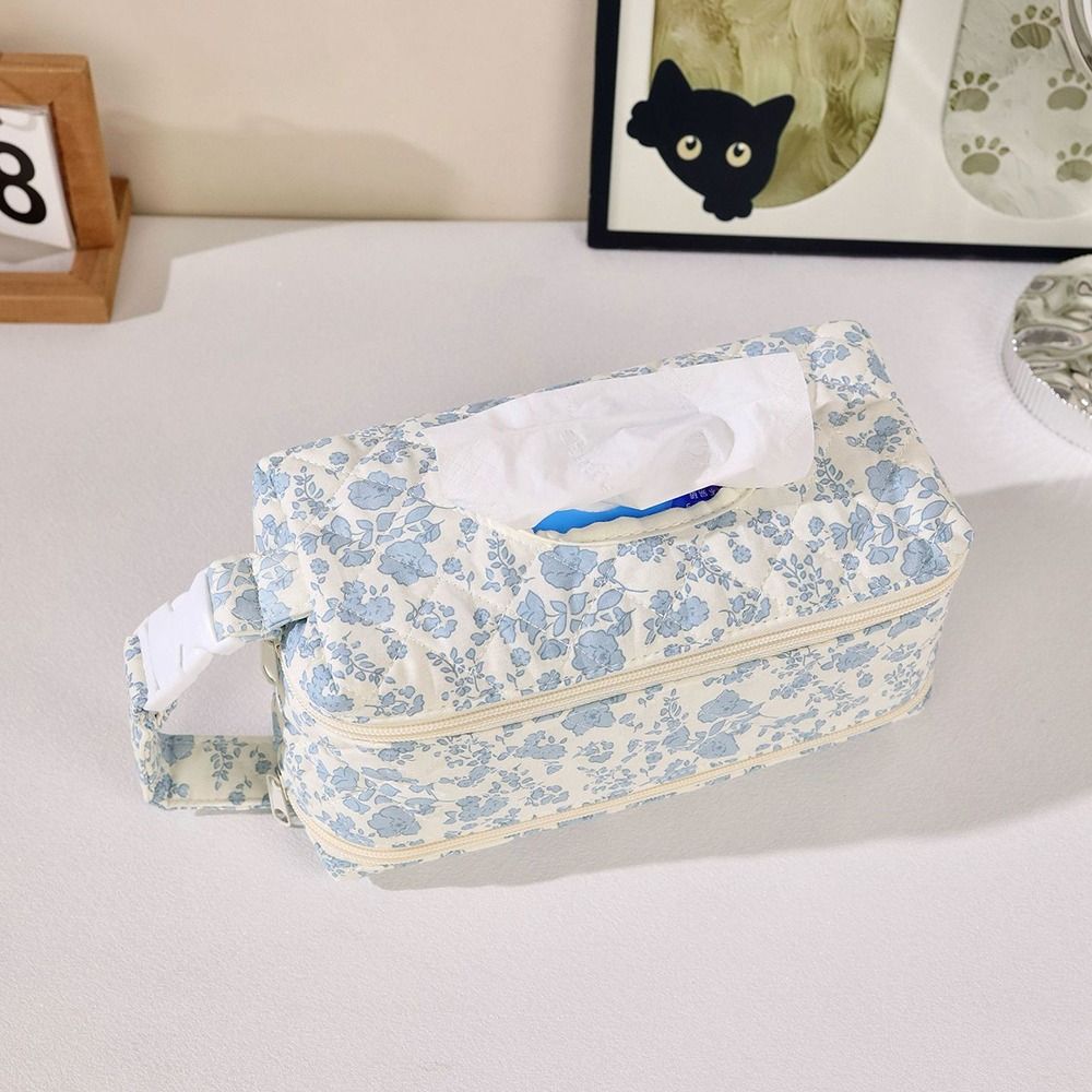 Quilted Wet Tissue Storage Bag Dual Compartment Wet Wipes Case Stroller