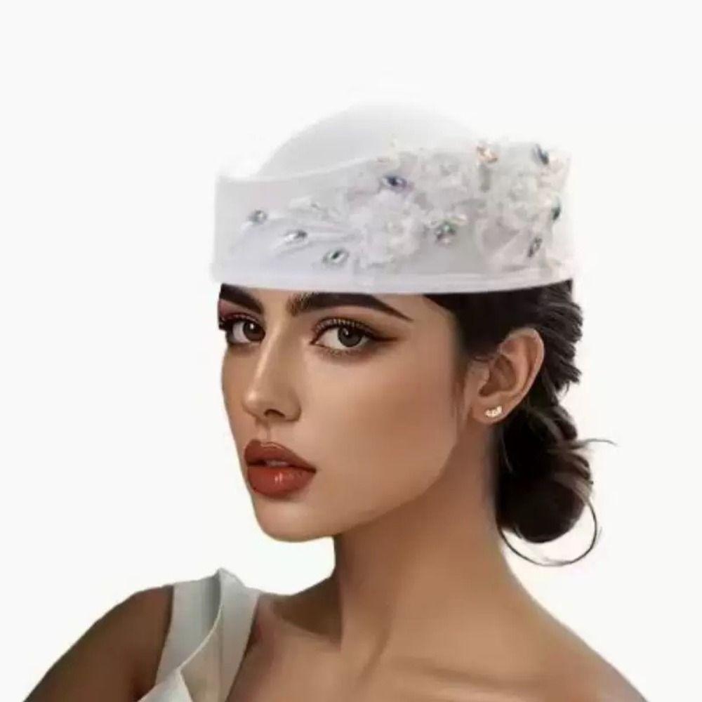 Vintage Pillbox Hat Flower Airline Stewardess Caps Teardrop Hat Formal Hat Fashion Show