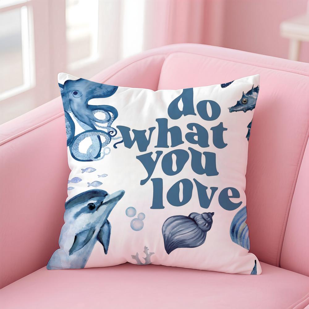 Animals Marine Theme Print Cushion Cover Pillow Case Soft Skin Friendly Fabric Concealed Zipper