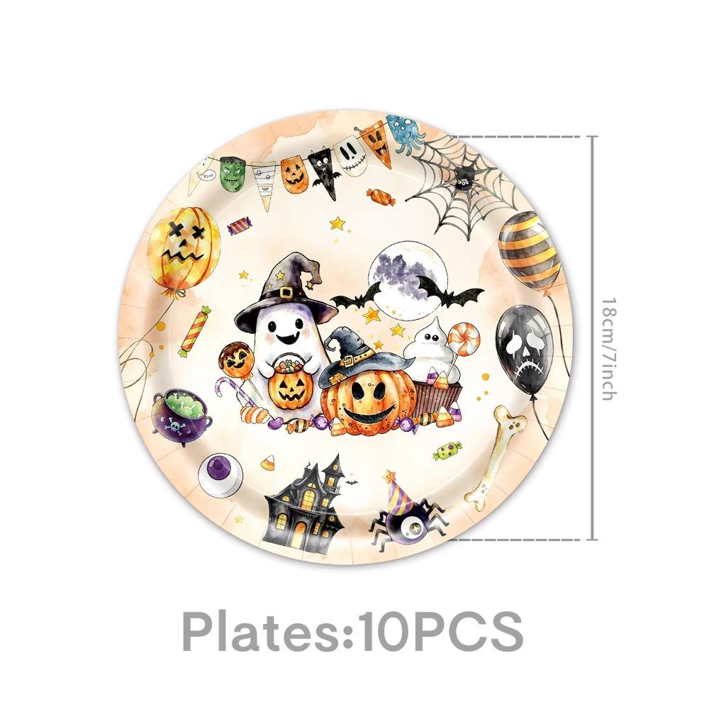 Ghost Pumpkin Halloween Disposable Party Tableware Set Horror Banner Decorative Paper Plate Tablecloth Home Decoration Supplies