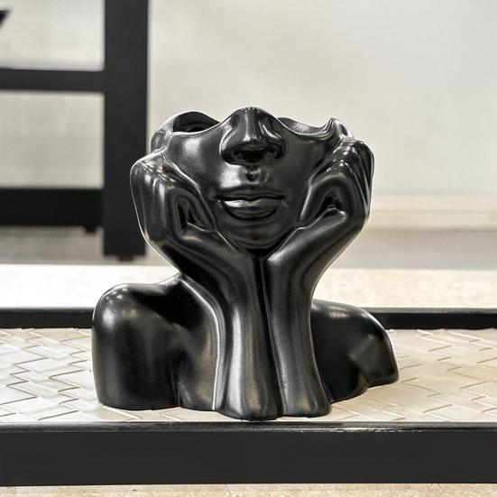 Abstract Face Design Pen Holder Creative Sculpture Large Capacity Desktop Organizer for Pens Erasers Crayons Markers Makeup Brush