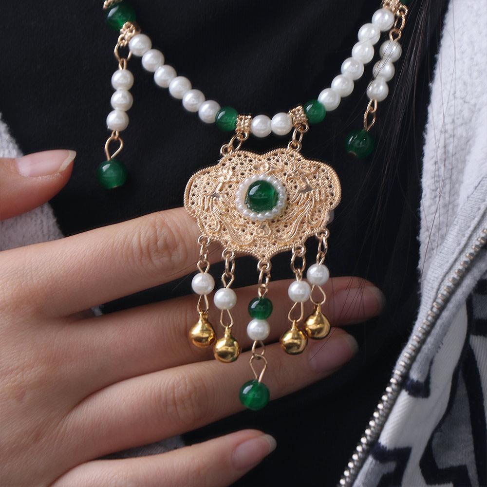 Bead string Hanfu Necklace Chinese Style Pearl Choker Antique Longevity Lock Pendant  Girls