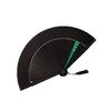 Silk Folding Fan, Black Dyed, Large Short Fabric, Modern Two-tone Design with Bamboo Tassels and a Fan Case (green)
