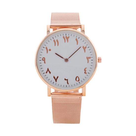 Women Watch Round Dial Quartz Movement Alloy Arabic Number Time-checking High Accuracy Lady Wristwatch Daily Party Office Dating Wear Timepiece