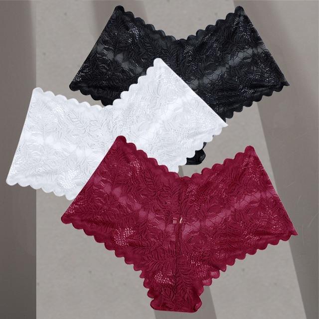 FINETOO 3Pcs Women Sexy Low Waist Lace Boyshort Floral Panties S-XL Girls Hollow Out Underwear Ladies Comfortable Underpants Female Lingerie