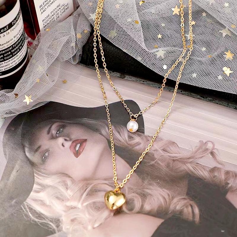 1PC Simple Necklace Collar Jewelry Cloth Accessories Sweet Choker Party Gift European Style Love Heart Imitation Pearl