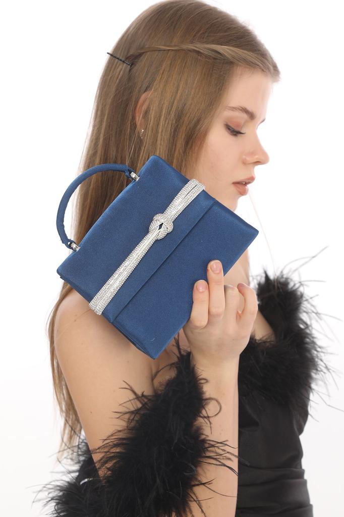 Women's Stylish and Useful Evening Dress Bag Black Color Suede Material Stone Accessory Magnetic Closure Shoulder Strap Available (Small Size)