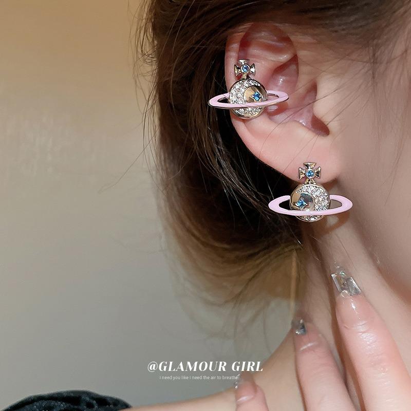 Модные серьги Сатурн с цирконием, женские трендовые элегантные цепочки на ключицы для девочек Y2k, ювелирные аксессуары, подарочные наборы