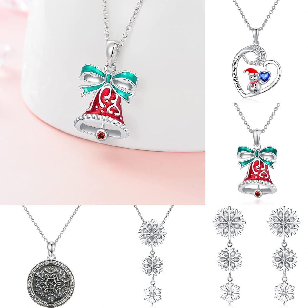 Snowman Geometric Bell Heart Snowflake Necklace Zinc Alloy Chain Women Jewelry