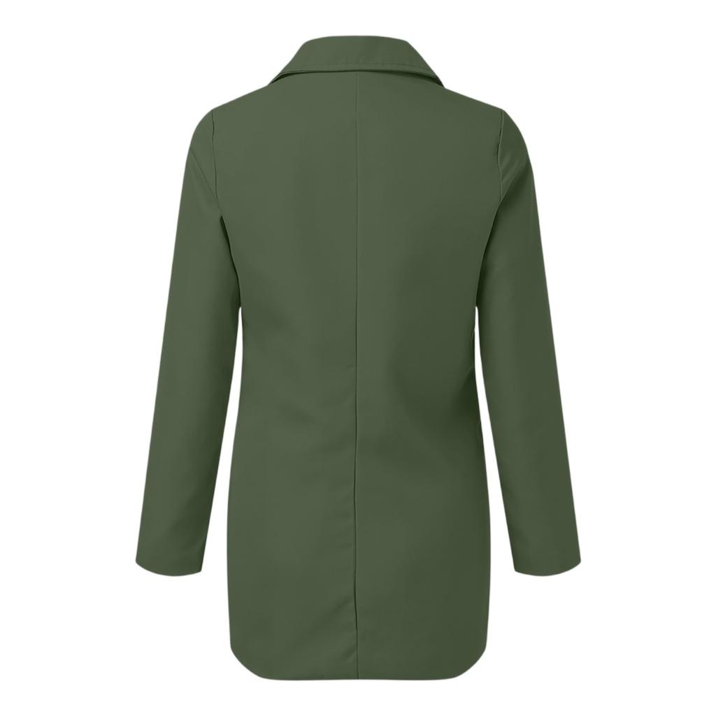 Women Solid Open Front Pockets Cardigan Formal Suit Long Sleeve Blouse Coat