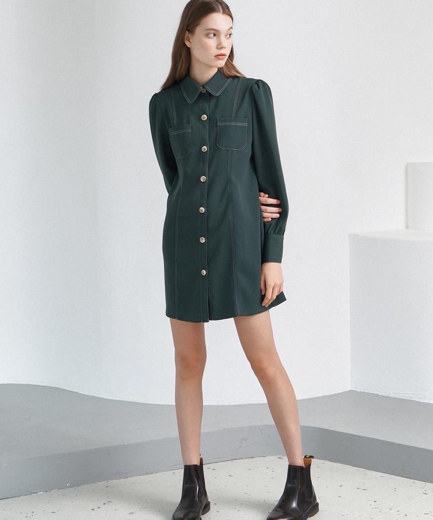 Bye Bye Seop Stitch Mini Dress Green [T13]
