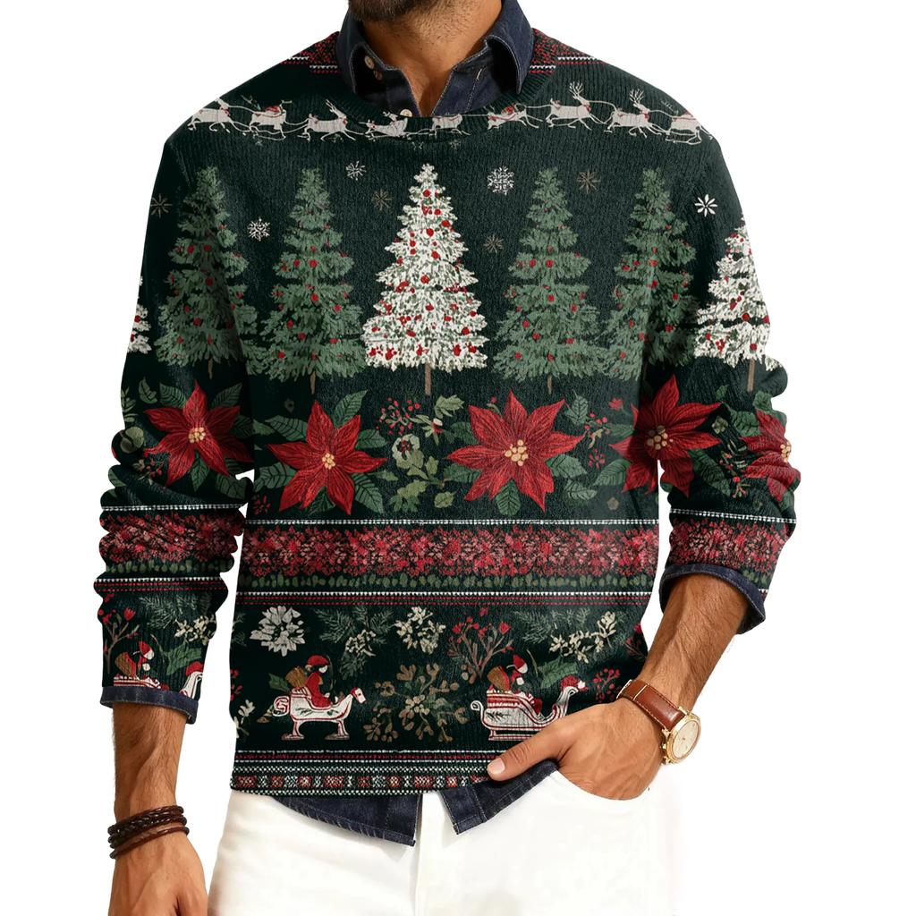 Мужской пуловер с круглым вырезом, длинными рукавами и рубчатой вязкой