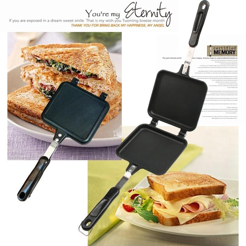 Double Sided Frying Pan Sandwich Maker Nonstick Grilled Sandwich and Panini Maker Pan with Handle Aluminum Flip Pan Easy Cooking