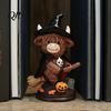 Cute Cow Gifts 2Pcs Halloween Highland Witch Ornament, Resin Figurine with Hat Pumpkin Broom Broomstick Figurines & Skull, Farmhouse Tabletop