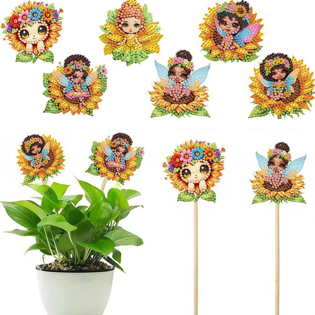 6Pcs Bee Stakes Diamond Painting Kits Animal Diamond Art Kits Diamond Art Garden Decor Kits for Flower Plant Pot