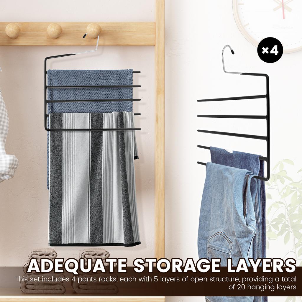 4 шт. 5-ярусная стойка для брюк с открытым концом, нескользящий держатель для садового флага, экономящая место вешалка для брюк для хранения джинсов, брюк, органайзер для хранения брюк