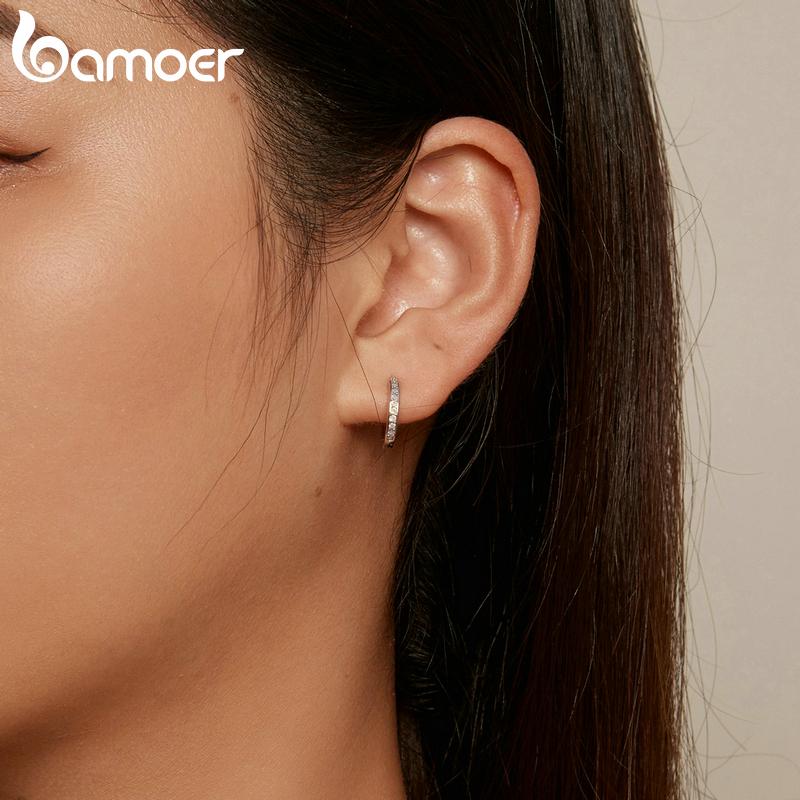 BAMOER, классические круглые серьги-кольца из стерлингового серебра 925 пробы с розовым опалом и пряжками для женщин и девочек, оригинальный дизайн, изящные ювелирные изделия