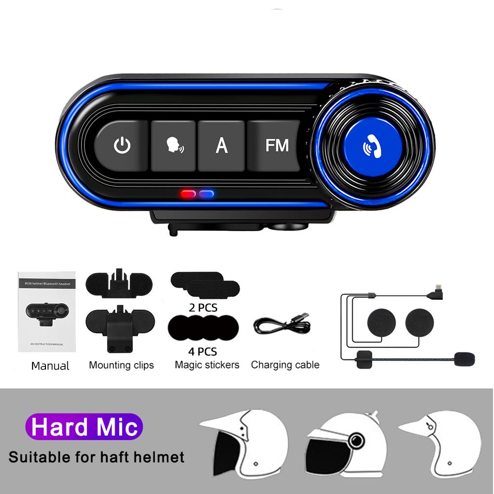 V5.3 Motorcycle Helmet Bluetooth Headset FM Radio Stereo Earphone Waterproof Handsfree Headphone Voice Control Roise Reduction