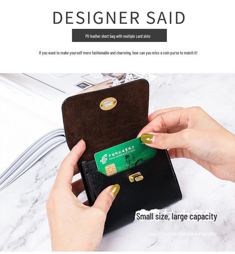 Женский мягкий кожаный кошелек в корейском стиле: Тонкий, однотонный, с пряжкой, отделениями для карточек, зажимом для монет, идеально подходит для студентов.