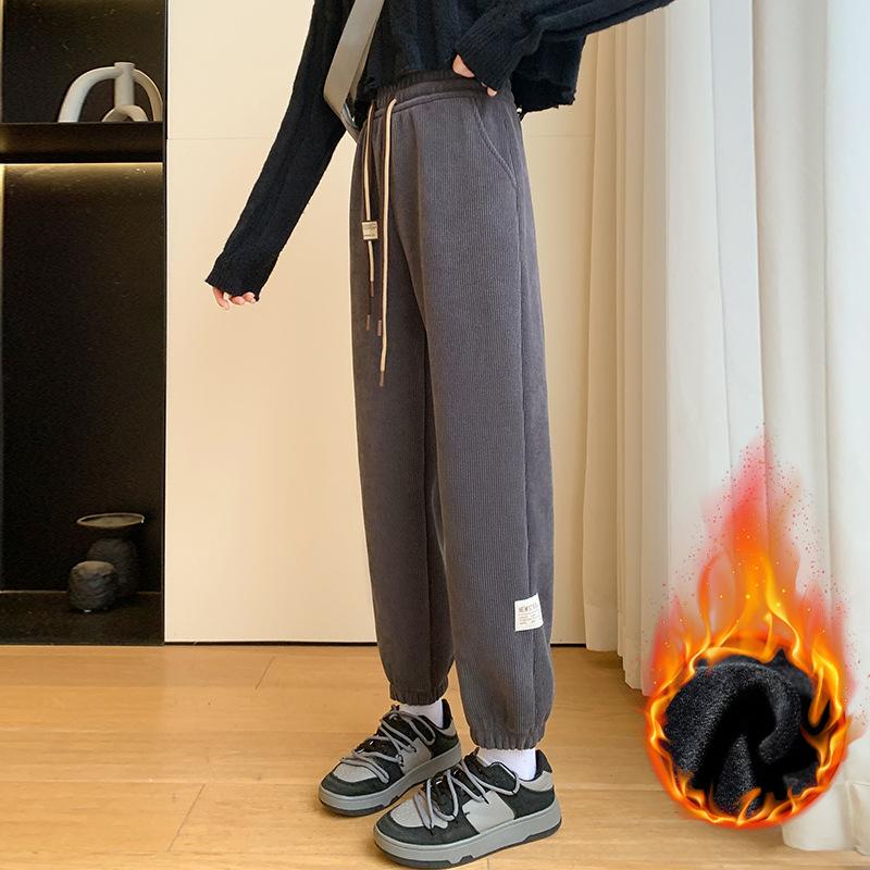 Tights Sweatpants Women's Winter New Velvet Loose Straight Casual Sweatpants Small Corduroy Pants