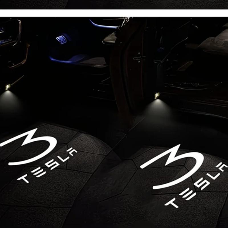bjzqr4 2PCS Car Door HD LED Lamp Projector Courtesy Welcome Light For Tesla Model 3 S X highland Model Y 2025
