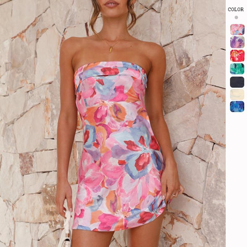 Summer New Sexy Tube Top Halter Floral Print Short Dress Dress
