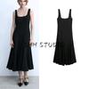 Spring New Women's Clothing Hepburn Style Minimalist Long Wide Shoulder Strap Square Collar Midi Skirt Dress 4088046