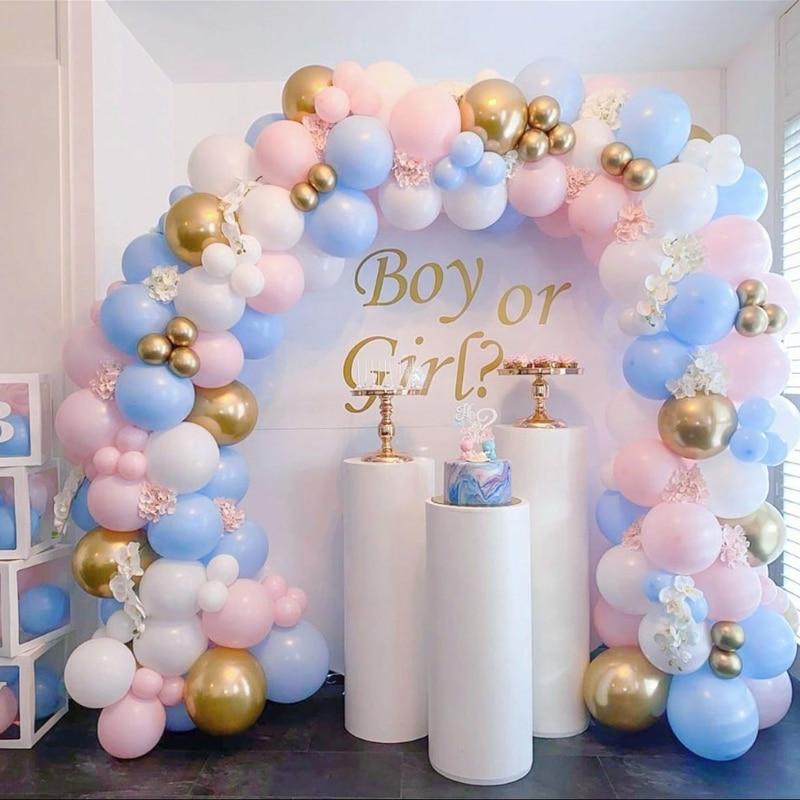 Baby Shower Decorations Macaron White Pink Blue Gold Balloon Arch Kit Wedding Birthday Boy Or Girl Gender Reveal Party