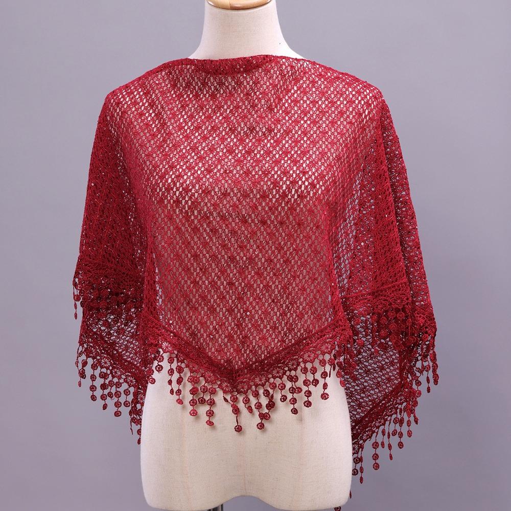 Elegant Lace Flower Tassels Lace Head Scarf Breathable Sequin Decor Scarf  Women Wedding