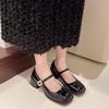 Fashion Spring Shoes 2025 Sandals Strappy Heels Slip-on Loafers Summer Women's Mary Jane Square Toe Shallow Mouth New Elastic Band