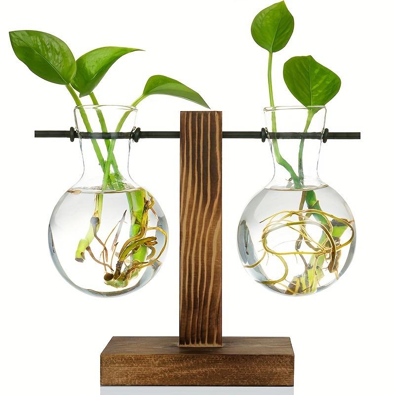 Creative Wooden Frame Hydroponic Vase Dill Plant Transparent Glass Flower Arrangement Container Desktop Ornament Home Decoration Products