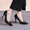 Fashion Classic Black Stiletto Heels Pumps Women 2024 Spring Patent Leather Office Shoes Woman Plus Size 43 Pointed Toe High Heels Shoes