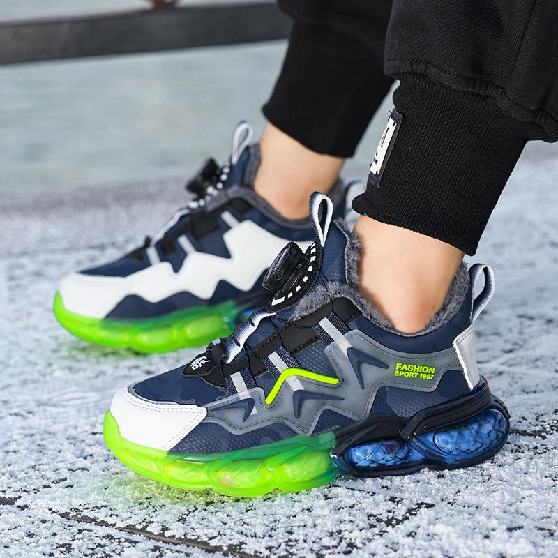 Осенне-зимние кроссовки унисекс, детская хлопковая обувь, кроссовки из искусственной кожи, непромокаемые бархатные теплые ультра-легкие зимние кроссовки для мальчиков