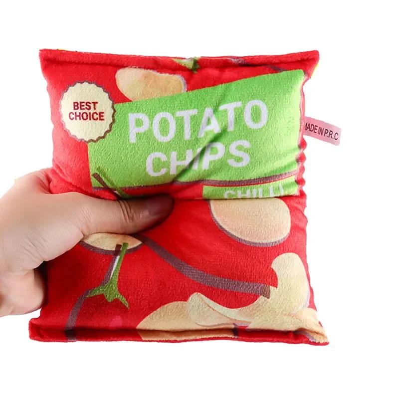 2 шт. Забавные игрушки для собак Чипсы Плюшевые Наполненные Домашние животные Пищалки Жевательные игрушки Устойчивые к укусам Игрушки из шуршащей бумаги Для маленьких и средних домашних животных Товары