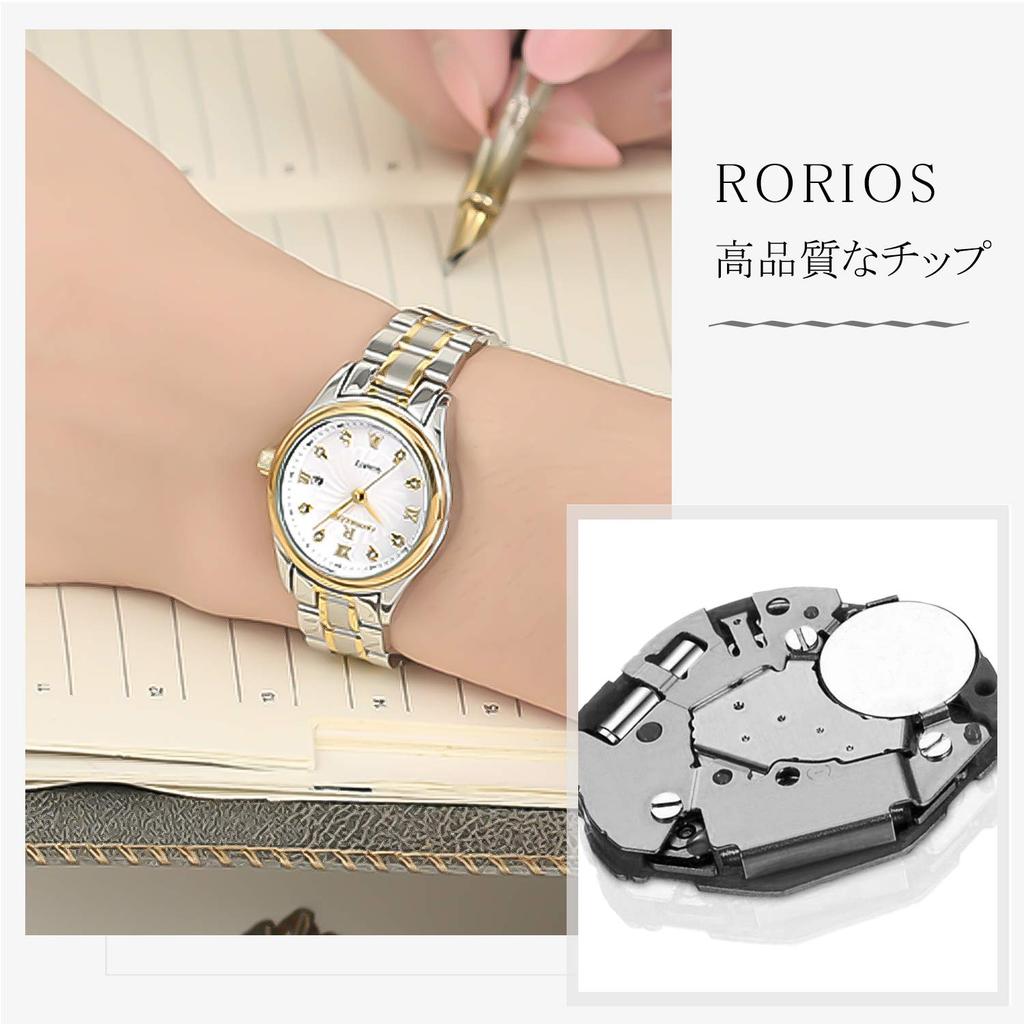 RORIOS Простые кварцевые часы из нержавеющей стали с датой Водонепроницаемые Идеально подходят для и на каждый день Золотые женские часы, Популярные, Стильные, Аналоговые, Механизм, Ремешок, Дисплей,