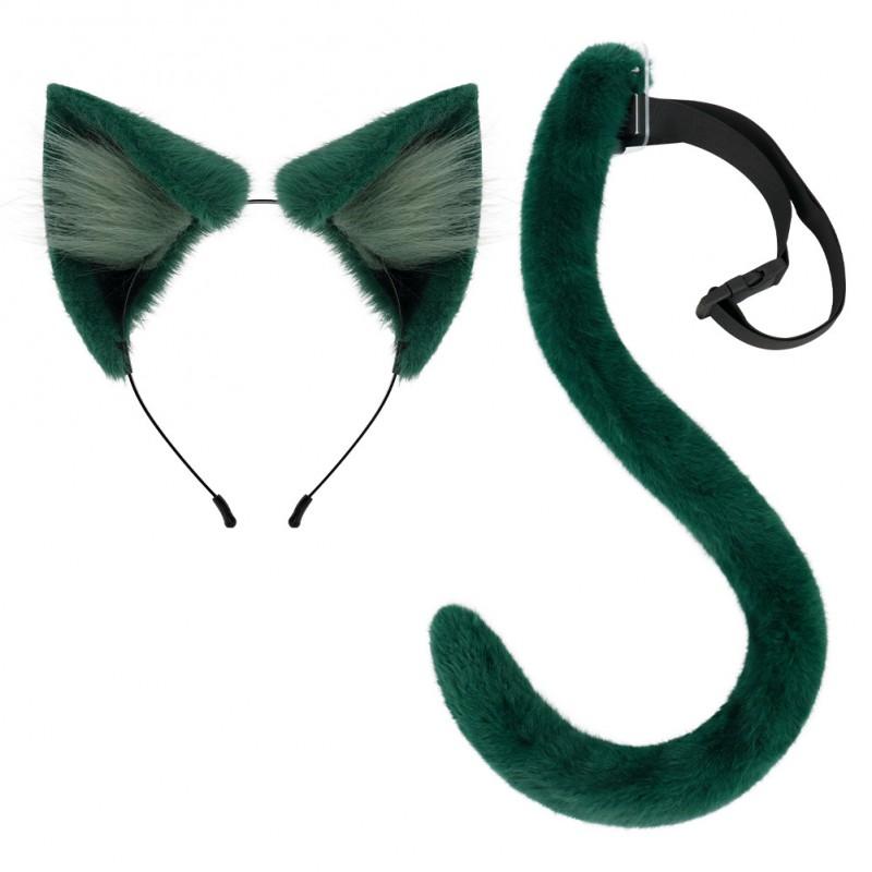 Anime Cat Ear Headband Tail Set Cosplay Costume Adult Unisex Plush Furry Accessory Convention