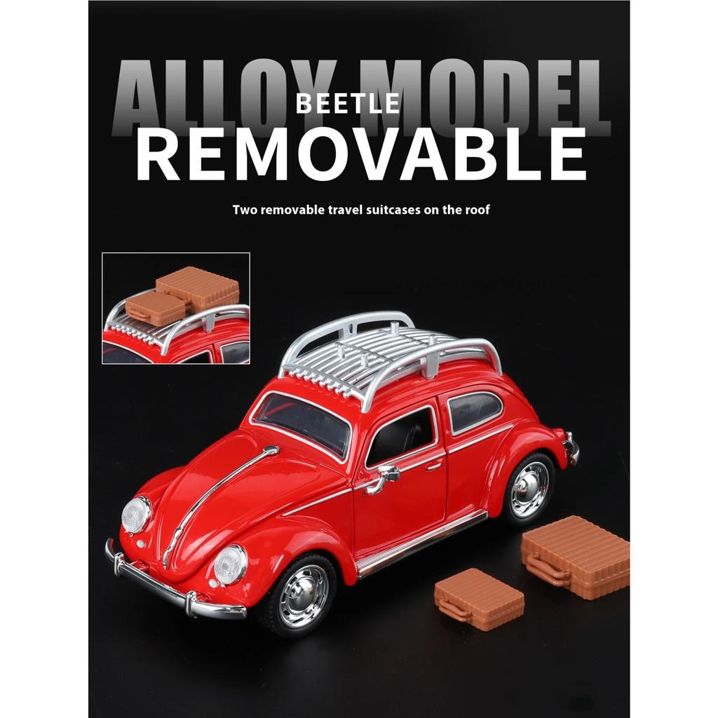 1/32 Volkswagen Beetle Alloy Die-cast Car Model Sound and Light Bring Back Pull Function Vehicle with Base Ornament Children's Gift
