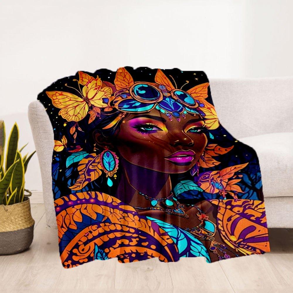 "Enchanted Butterfly Fantasy Fashion: Vibrant, Colorful Women's Clothing"Blanket Flannel Throw Blanket for Sofa, Bed, Travel, Camping, Offic