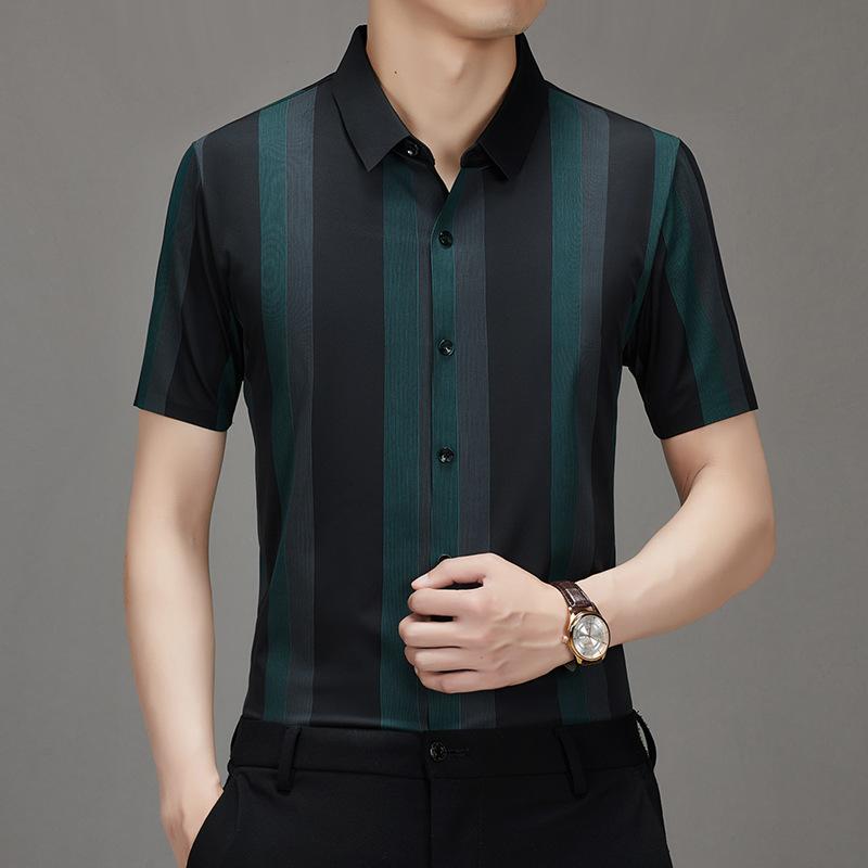 Men's Striped Shirt Short Sleeve Men's Spring Summer Men's Dad Clothes