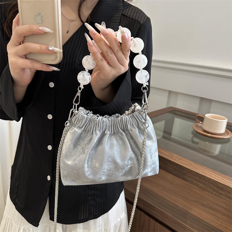Простая и свежая сумка-цепочка с бусинами, сумка-ведро подмышкой, женская сумка, новая весенняя складная сумка через плечо
