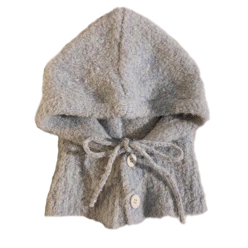 Big head circumference shows the face, small balaclava hat for women's autumn and winter new knitted hooded scarf integrated ear protection wool hat