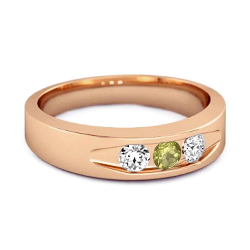 Peridot Three Stone Band Ring - Sterling Silver Rose Gold Vermeil