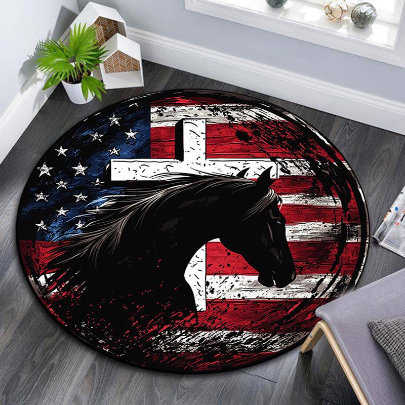 Horse Round Area Rug,Carpet Rug for Living Room Bedroom Sofa Playroom Decor,Non-slip Floor Mat