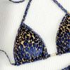 2Pcs/Set Women Sexy Bikini Set Leopard Print Halter Bra Faux Pearls Briefs