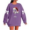 Ladies' Christmas Printed Bow Round Neck Long Sleeved Loose Pullover Sweater Sweatshirt Top