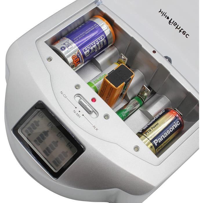 Зарядное устройство для аккумуляторов - Универсальное - ЖК-дисплей - Зарядка NiCd/NiMH - Совместимо с AA/AAA/C/D/6LR61 - Черное