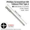 100mm Cross Head Screwdriver Bit Magnetic PH1 PH2 Phillips Screw Driver Bits 1/4” Hex Shank S2 Alloy Steel Electric Hand Tools