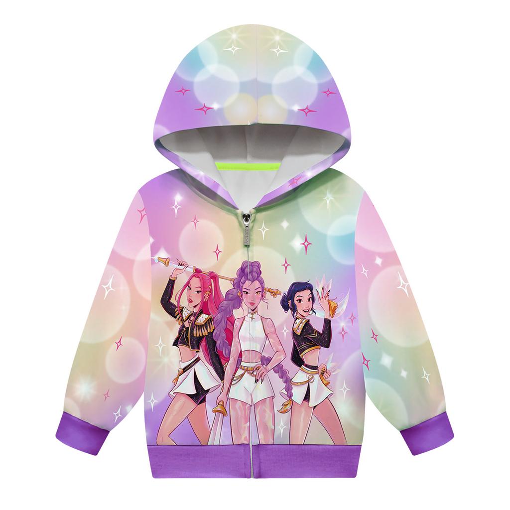 Худи для девочек 3D Мультяшная куртка Толстовка Музыкальная на молнии с капюшоном с длинным рукавом Топы
